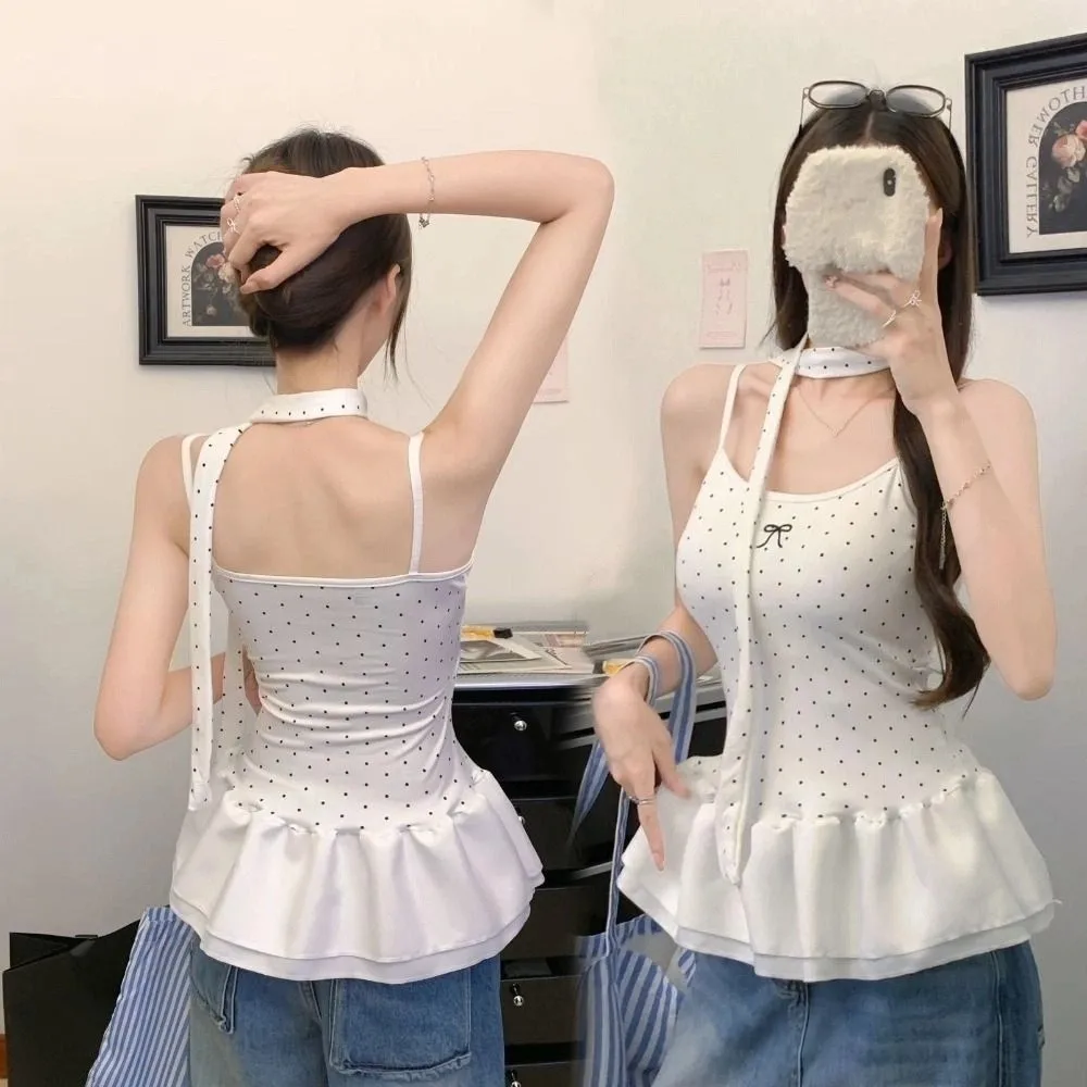 

Sweet Dots Strap Skinny Vest Tops Tanks Tops T-shirt Bra with Pads Camisole Solid Color Women's Top Y2K Slim Crop Top Girls