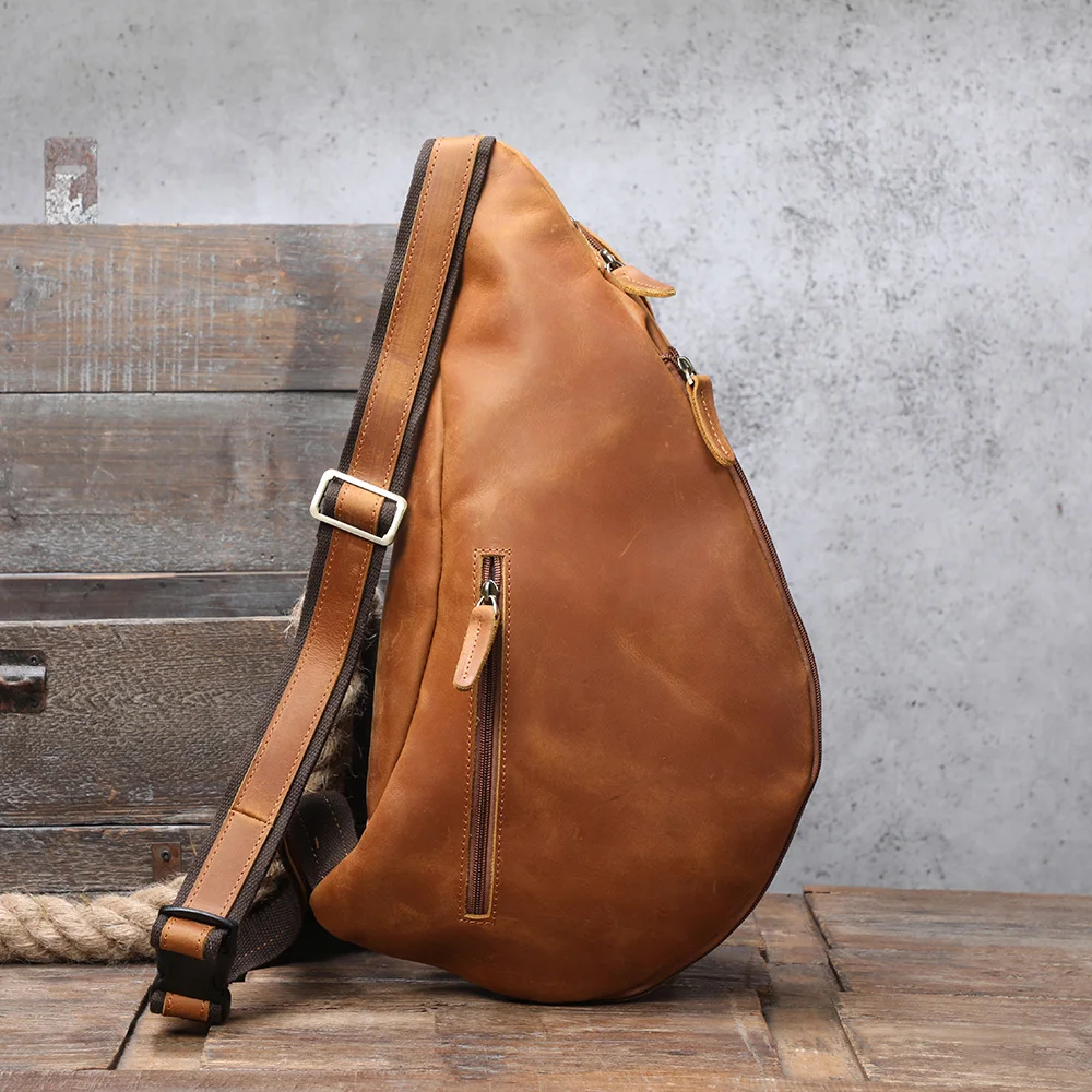 S.WORKER Echtleder Herren-Umhängetasche | Retro Crazy Horse Leder Tagesrucksack Umhängetaschen für Männer – Detail 28