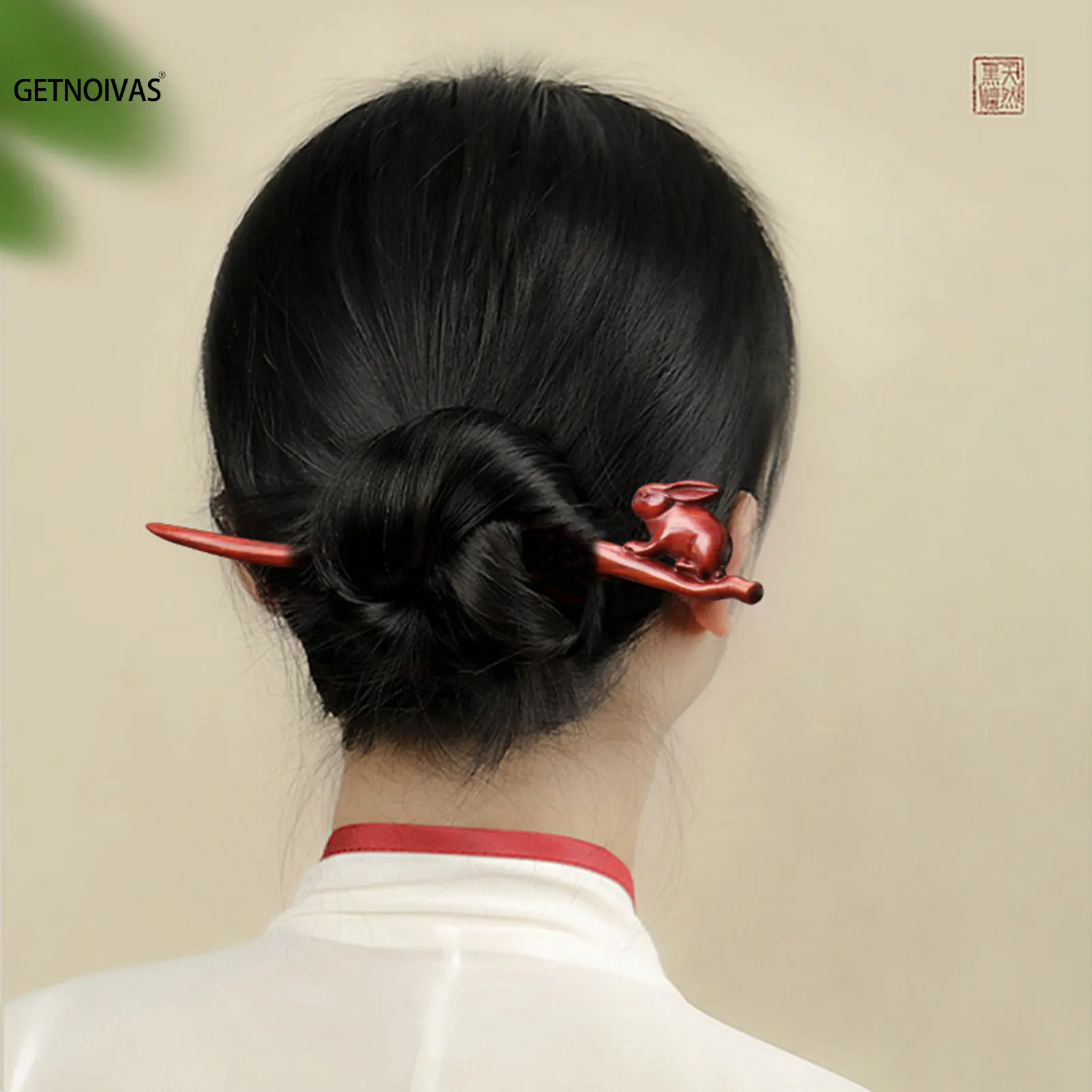 Chinese Wood Hair Sticks Hair Barrettes Red Sandalwood Rabbit Clips Vintage Style Hairpin Accessories for Women Bun Maker ML