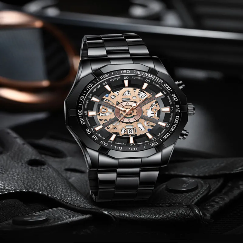 

BINBOND 033, новые мужские роскошные полые немеханические кварцевые часы, водонепроницаемые модные полые классические мужские часы