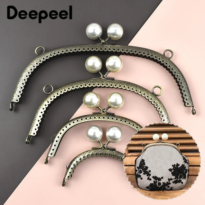 

1/2/5Pcs 8.5-20.5cm Embossed Metal Bag Handles Pearl Head Purse Frame Kiss Clasp Handbag Sewing Brackets DIY Bags Accessories