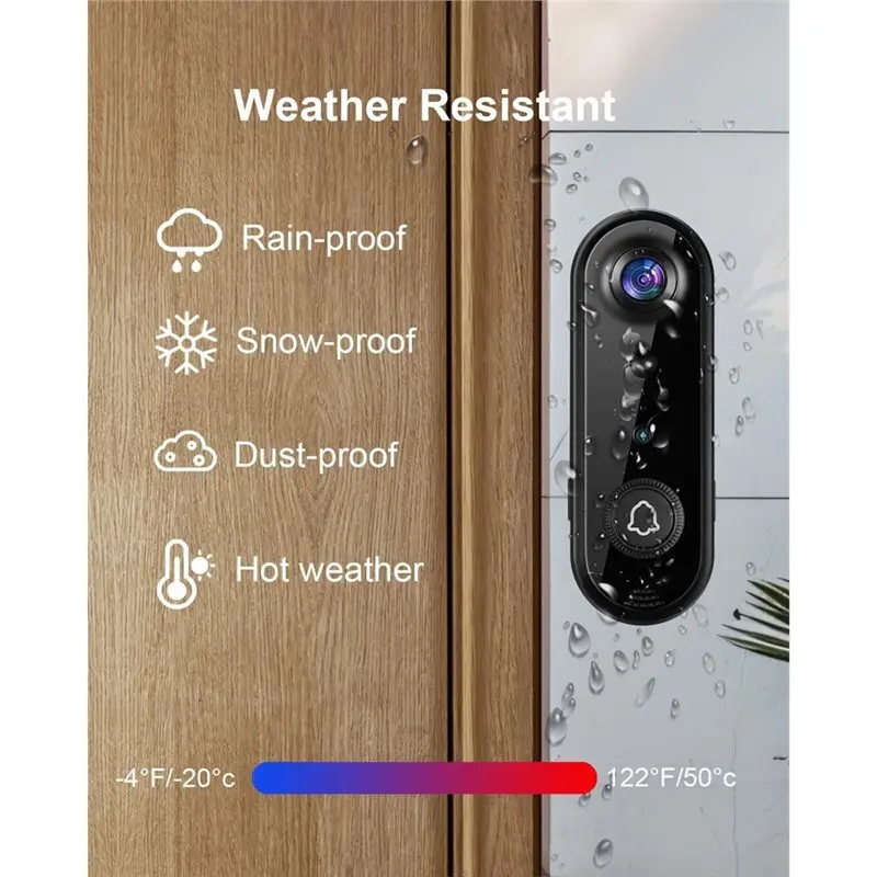 【NUEVO】 Cámara de timbre de vídeo inalámbrica de 400 W, detección de movimiento, IP66 resistente a la intemperie, audio bidireccional, sin tarifa mensual, incluye timbre