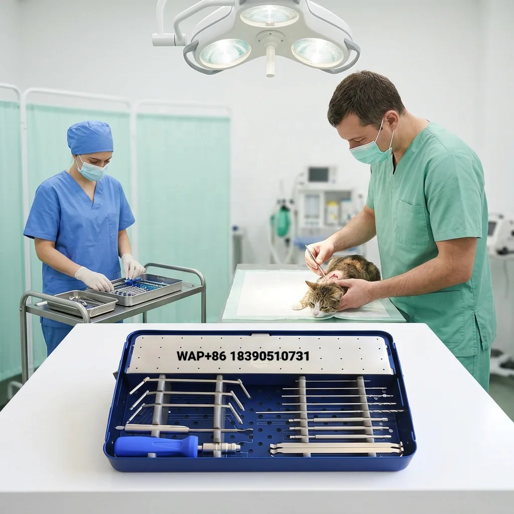 High-quality reusable basic veterinary surgical instrument kit for dog and pet surgery, complete with durable animal surgical to