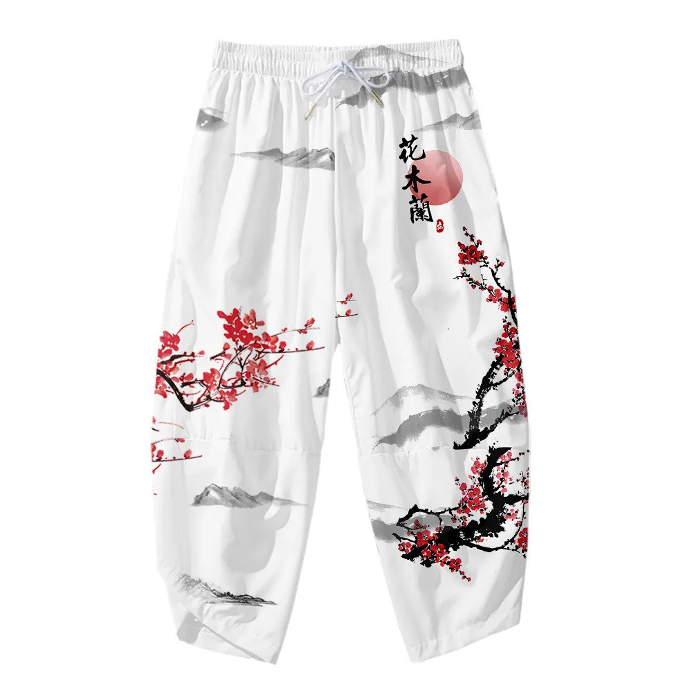 

Plum Blossom Kimono Traditional Pants Men Asian Clothing Bath Pant Casual Male Japanese Anime Yukata Trousers Cropped Pants