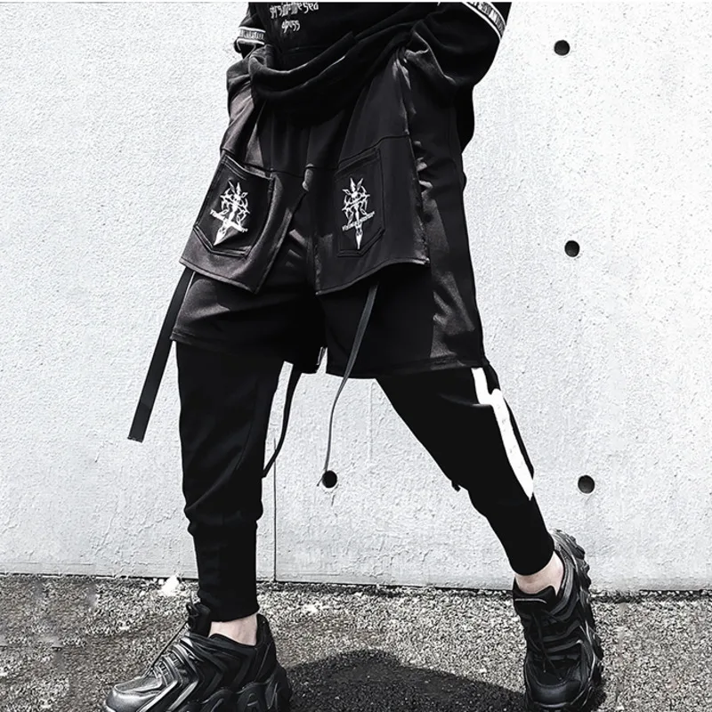 HKSH Men Fake Two-Piece Embroidered Legged Overalls High Street Hip Hop Dark Techwear Autumn Winter New Cargo Pants Trend HK2900