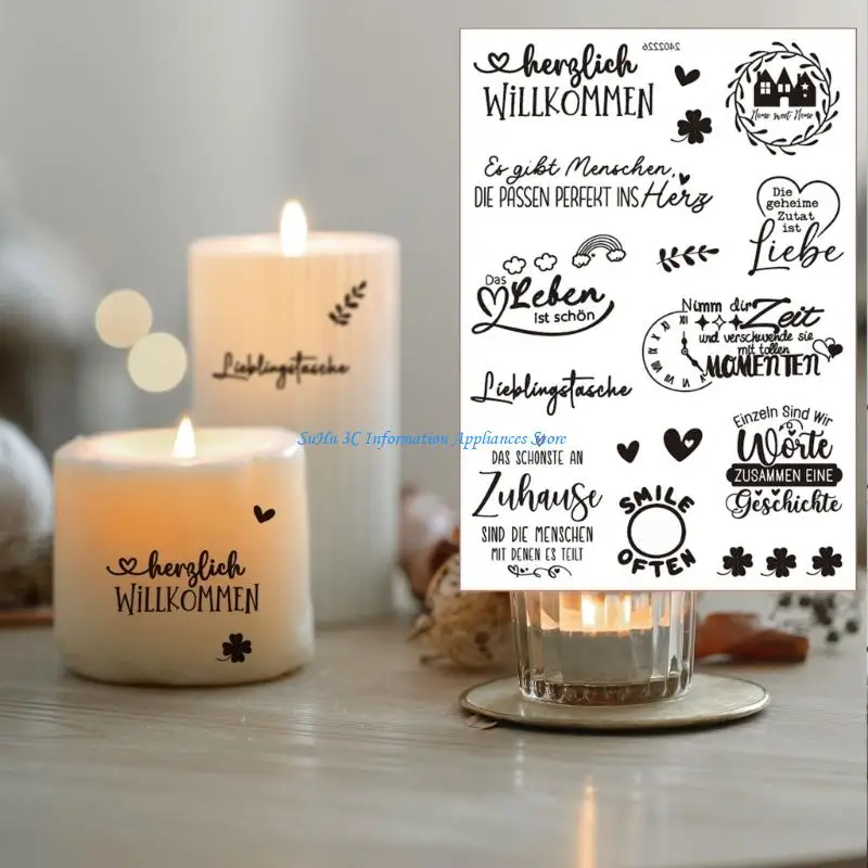 Water Transfer Sticker Rub On Sticker for Candle Water Bottle Decoration German Blessing Word Rub On Sticker