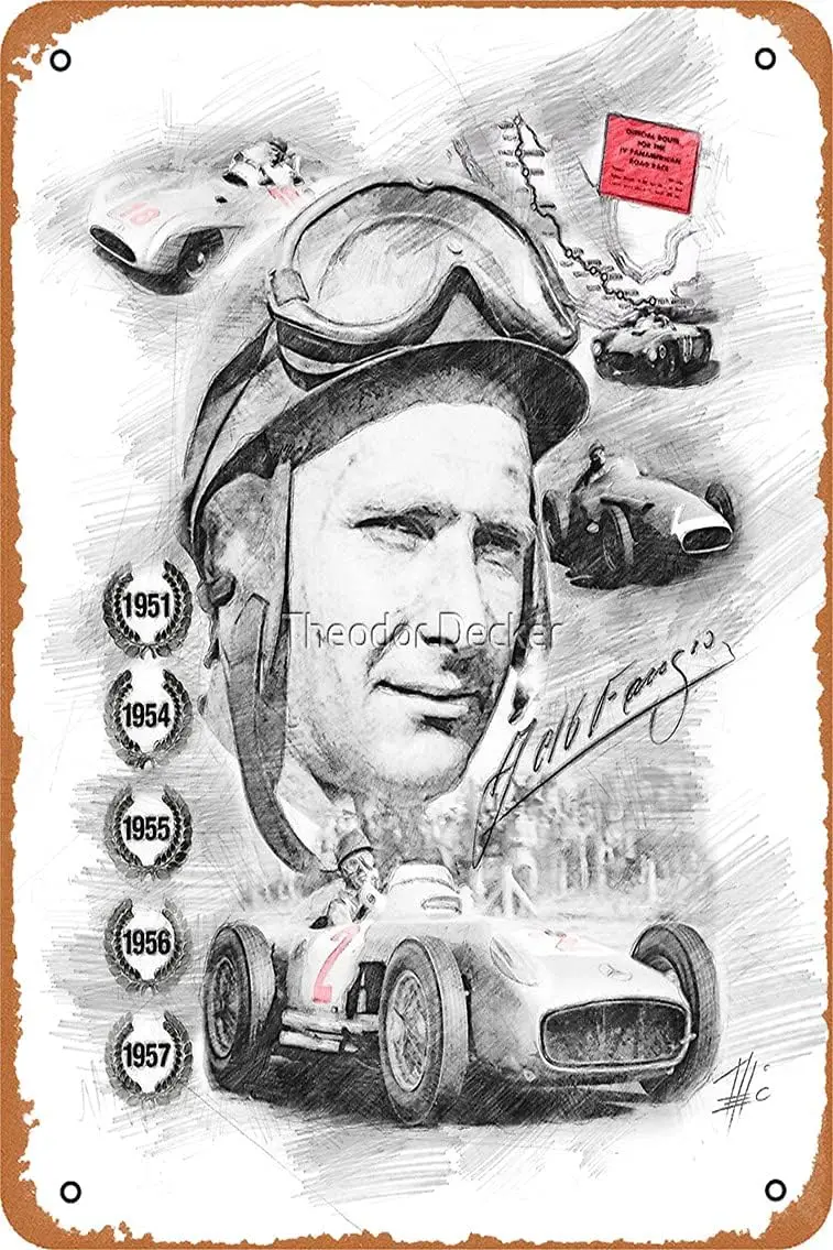 muecddoa Juan Manuel Fangio Poster Metal Tin Sign 8