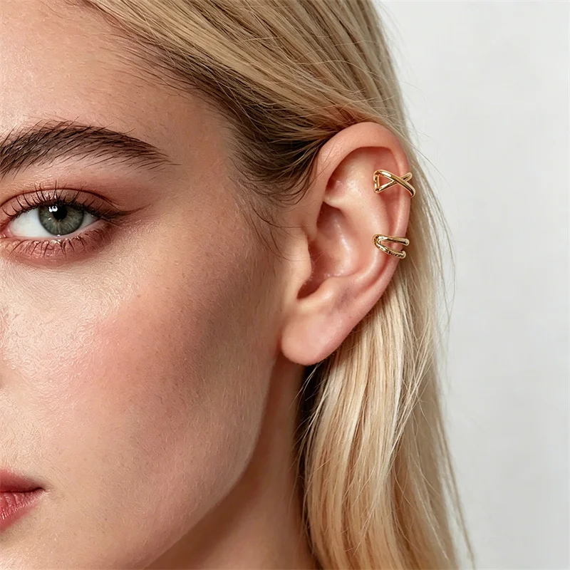 Punk Irregular Geometric Ear Cuff Earrings for Women Non-Piercing Metal Ear Clip Earring Fake Cartilage Fashion Jewelry Party