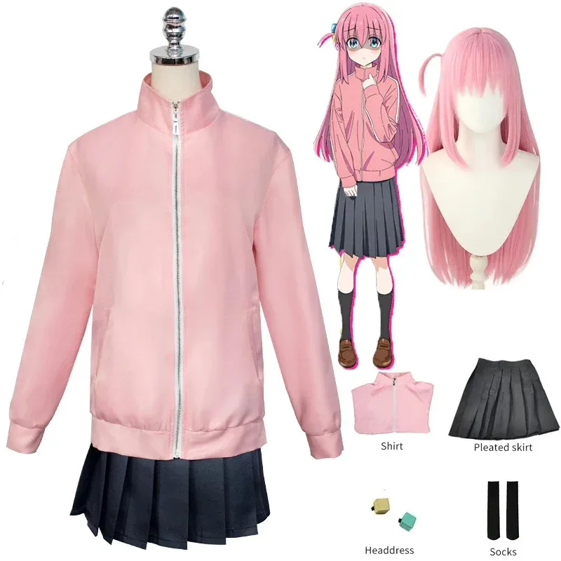 qq78Request7Hitori Costume Anime Bocchi The Rock Pink Giubbotti Gonna Parrucca Set completo Gotoh Hitori Abiti Cosplay per ragazze Wo