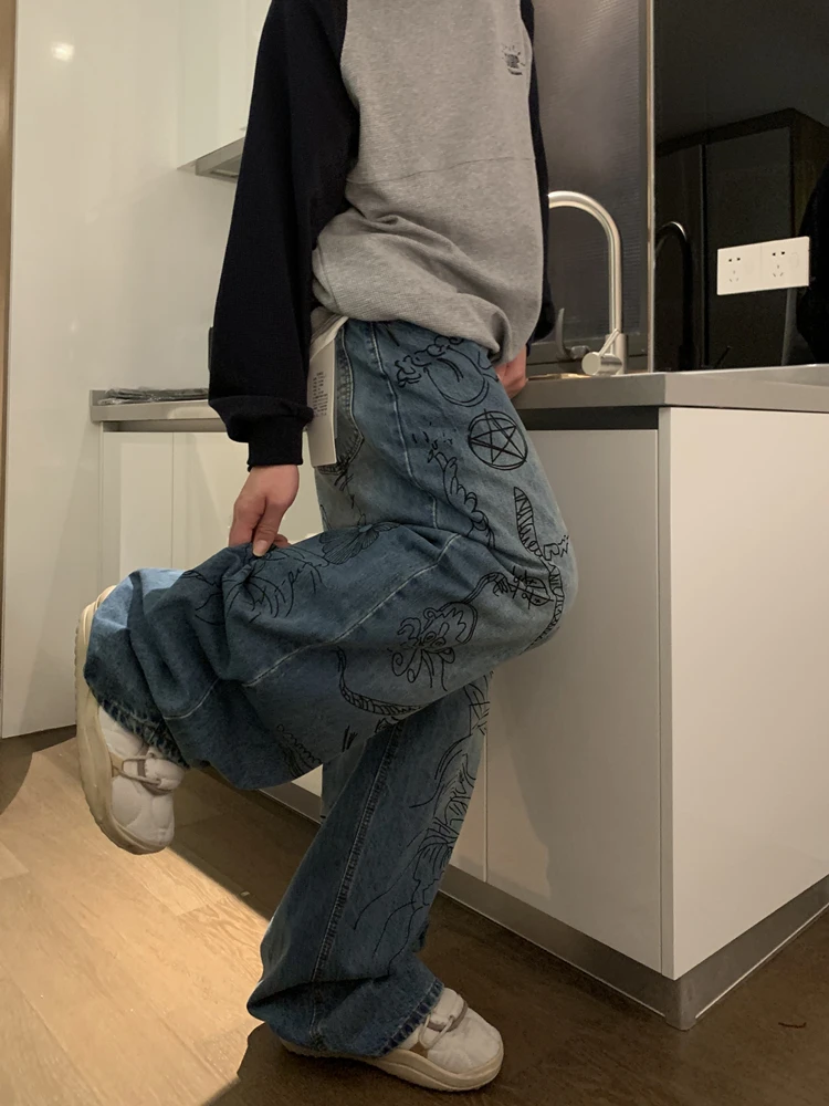 

Мужские джинсы в американском ретро-стиле, свободные, широкие, прямые, повседневные, длинные, винтажные, универсальные, для уличного стиля