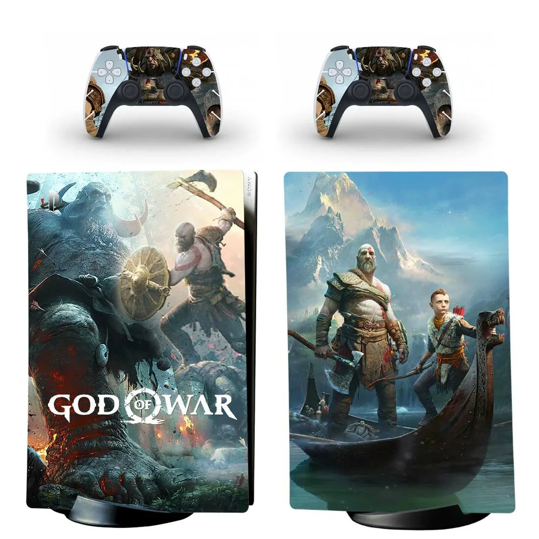 غطاء لاصق جلدي رقمي من Game God of War PS5 لوحدة التحكم و2 وحدات تحكم من الفينيل