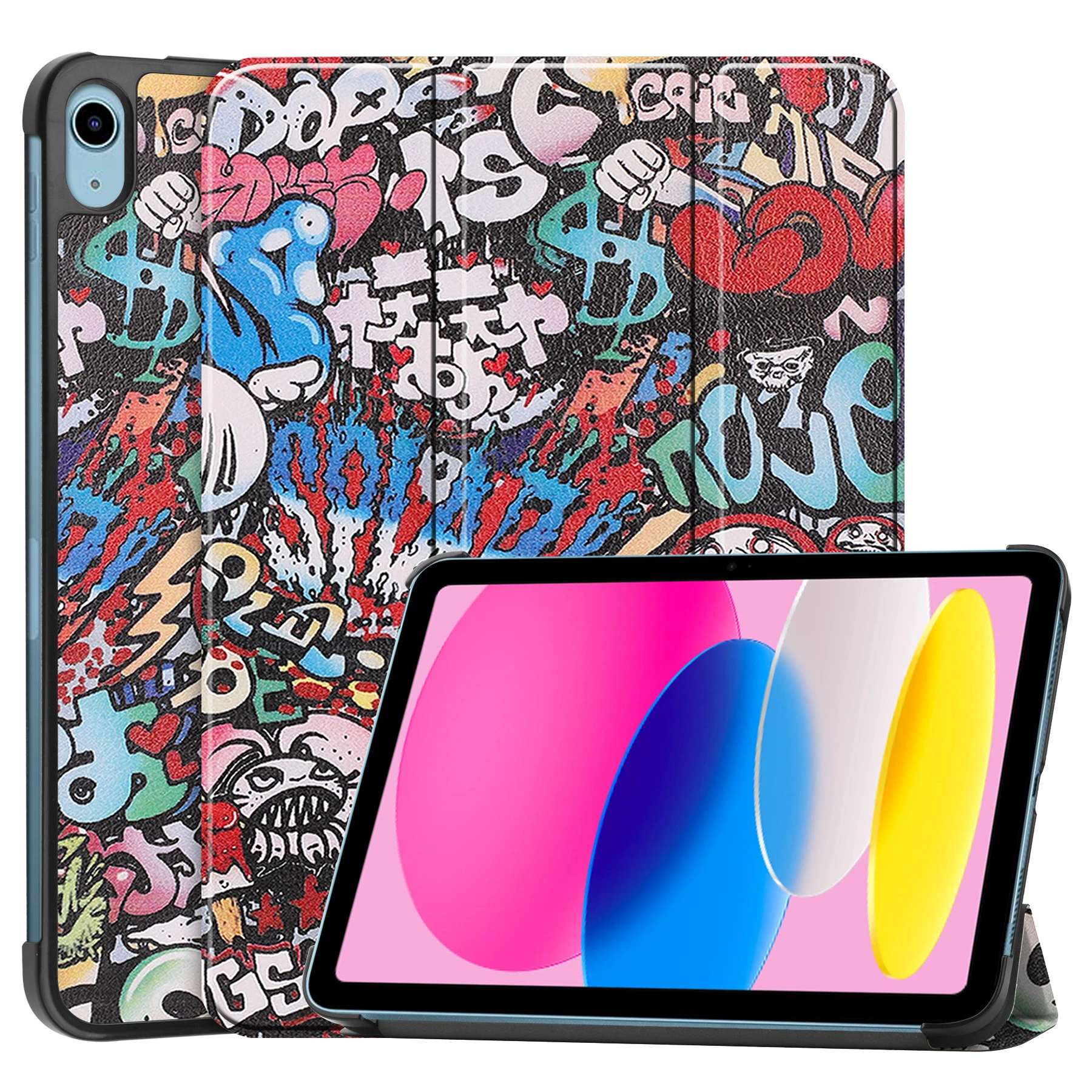 

Для iPad (2025)/10.9 (2022) Чехол с узором и кожаной подставкой для планшета - граффити