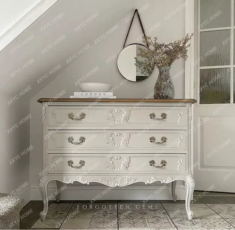

solid wood retro porch cabinet American entrance foyer storage antique carved dining side cabinet
