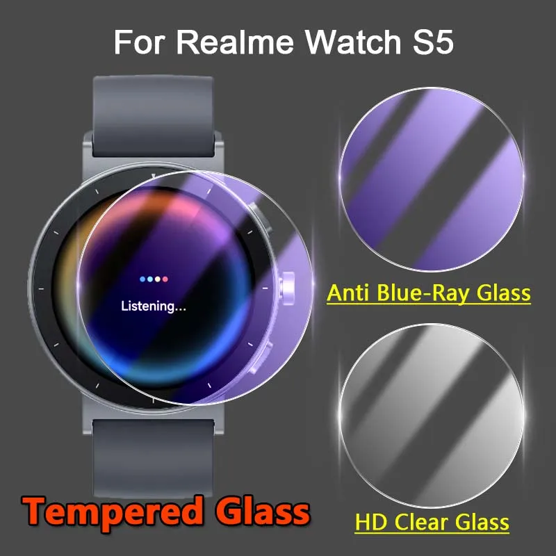 スクリーンプロテクター Realme Watch S5 スマートウォッチ 9H 2.5D ウルトラクリア/アンチブルーレイタフ強化ガラスガード保護フィルム
