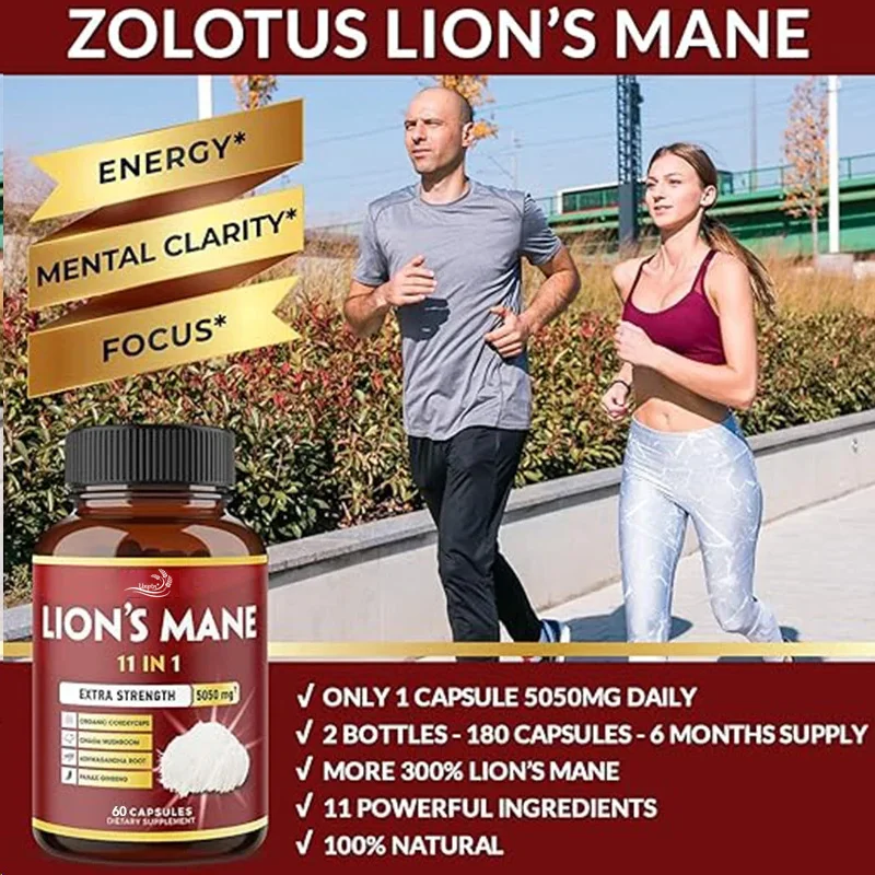 Lion's Mane Mushroom Supplement, Containing Cordyceps Sinensis, Ganoderma Lucidum, And South African Drunken Eggplant