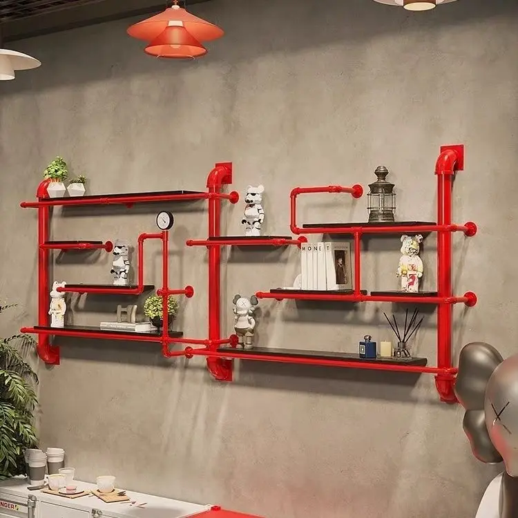 

Industrial wind wrought iron water pipe rack multi-layer display storage shelf creative wall hanging wall decorative shelf