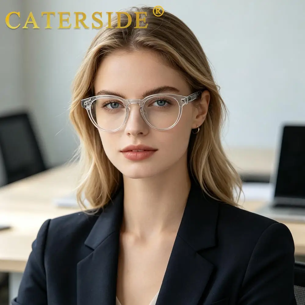 CATERSIDE Modische Damen-Rundbrille mit Blaulichtfilter, Premium Tr-90-Rahmen, Herren-Outdoor-Business- und Büro-Schutzbrille – Detail 4