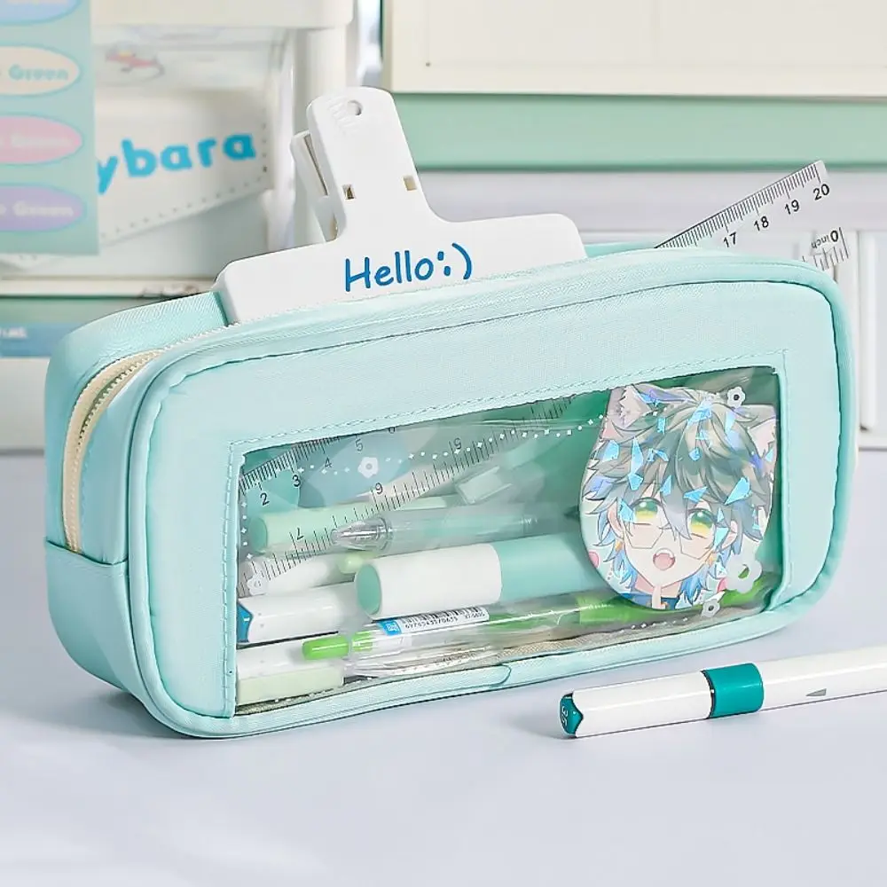 Durable Fesh Floral Pen Bag Zipper Design Transparent Stationery Bag Large Capacity Pencil Case School Office