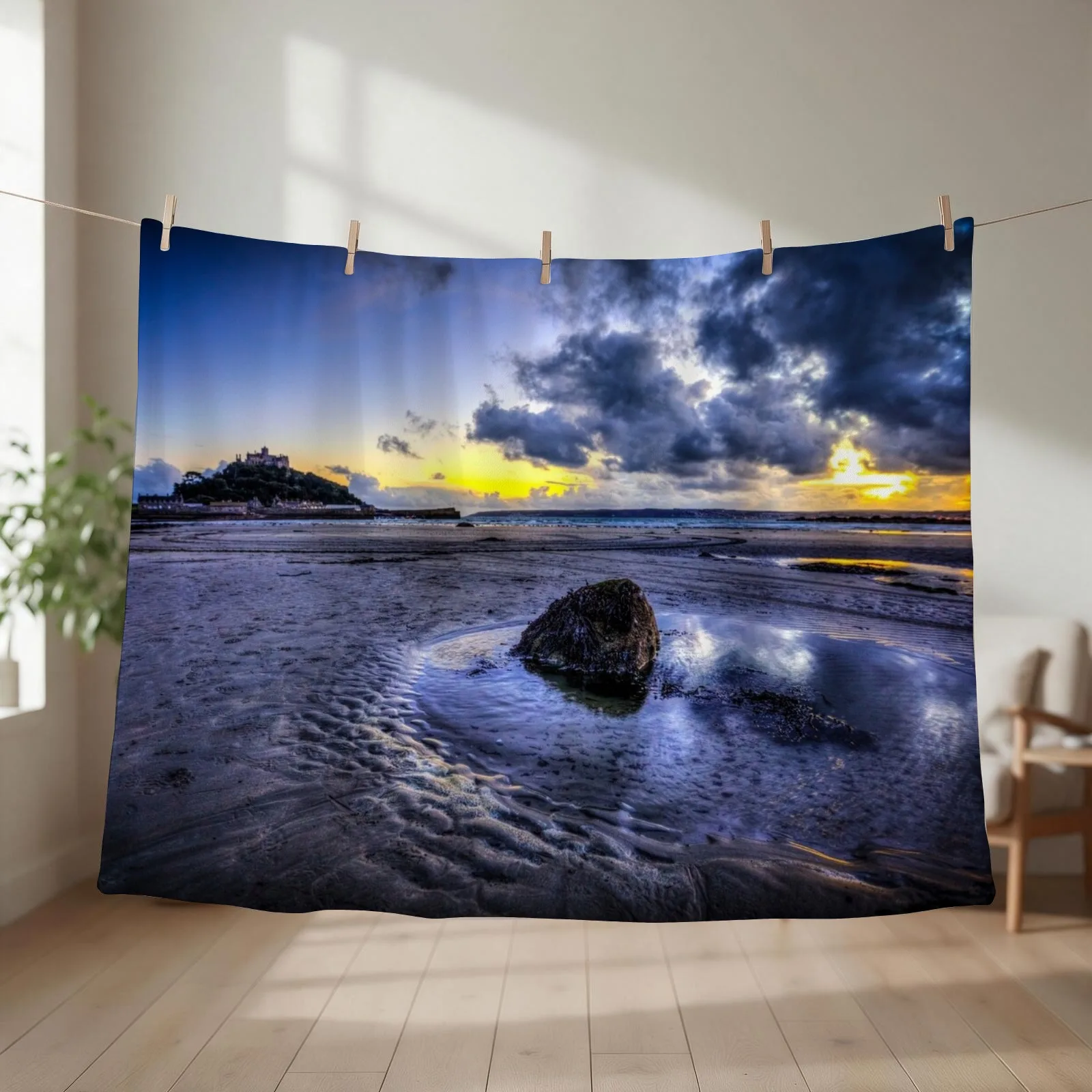 St Michael's Mount Rock Pool, Cornwall Throw Blanket Extra Large Throw Designers decorative Decorative Throw Blankets