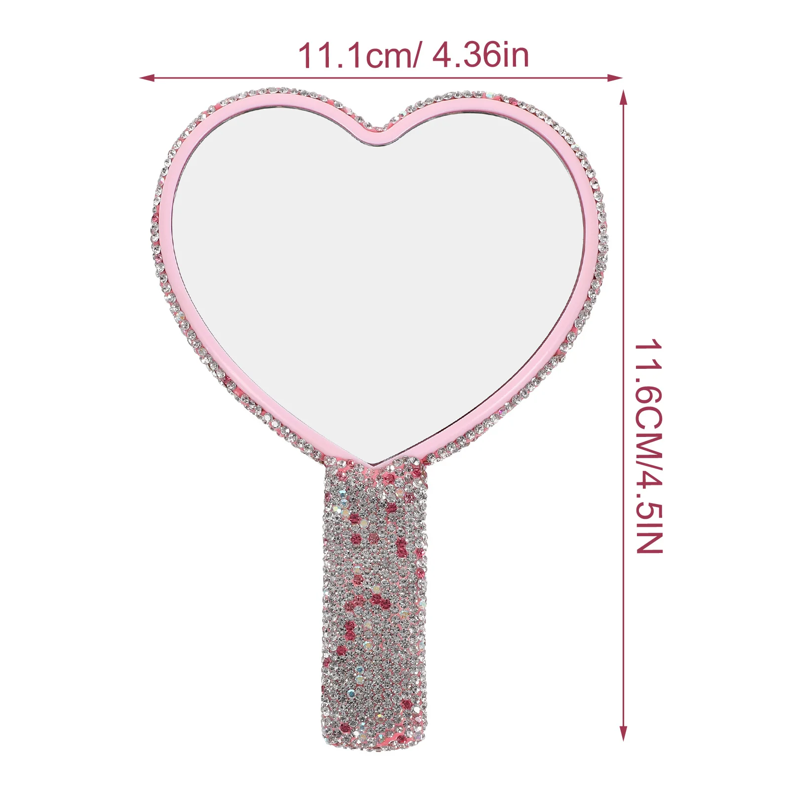 Espelho em forma de coração strass bolsa maquiagem compacta portátil viagem durável material abs requintado artesanato claro