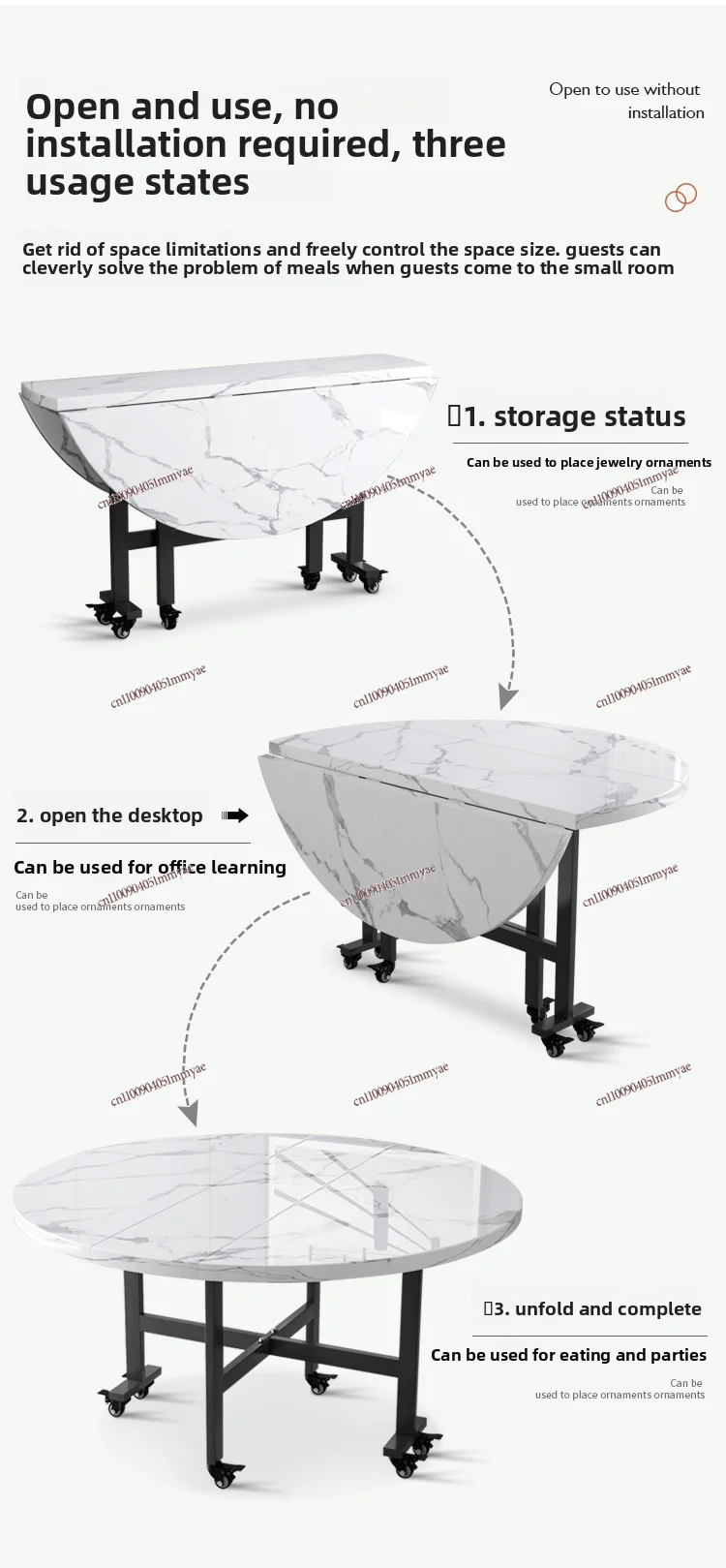 طاولة طعام قابلة للطي منزلية متعددة الوظائف قابلة للطي طاولة طعام مستديرة متنقلة #3