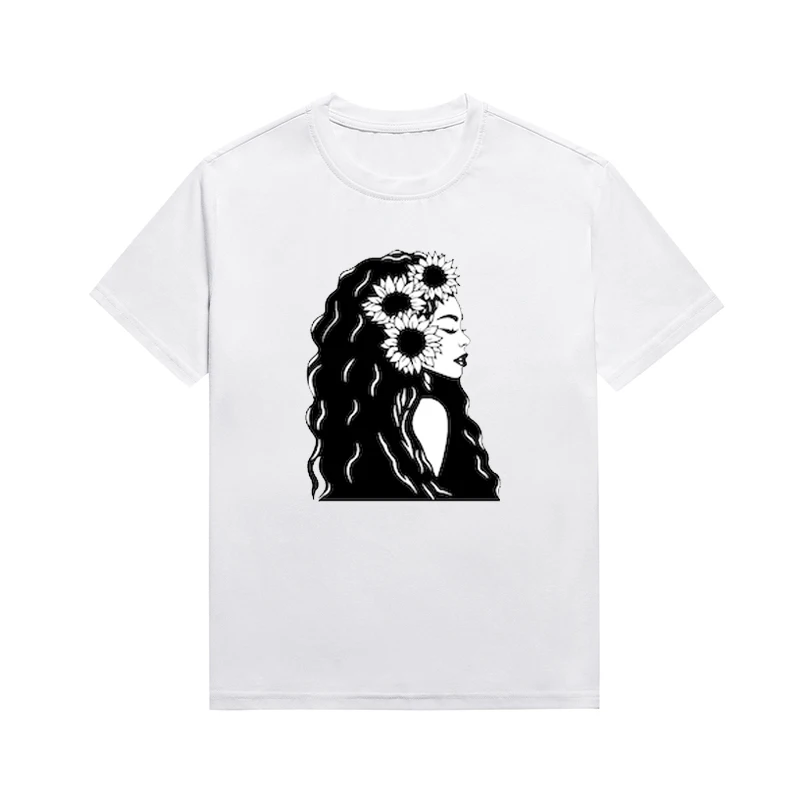 African Fluffy Hair Girl Graphic Top Melanin Aesthetic Clothing Female Tee Summer Casual Custom T Shirt