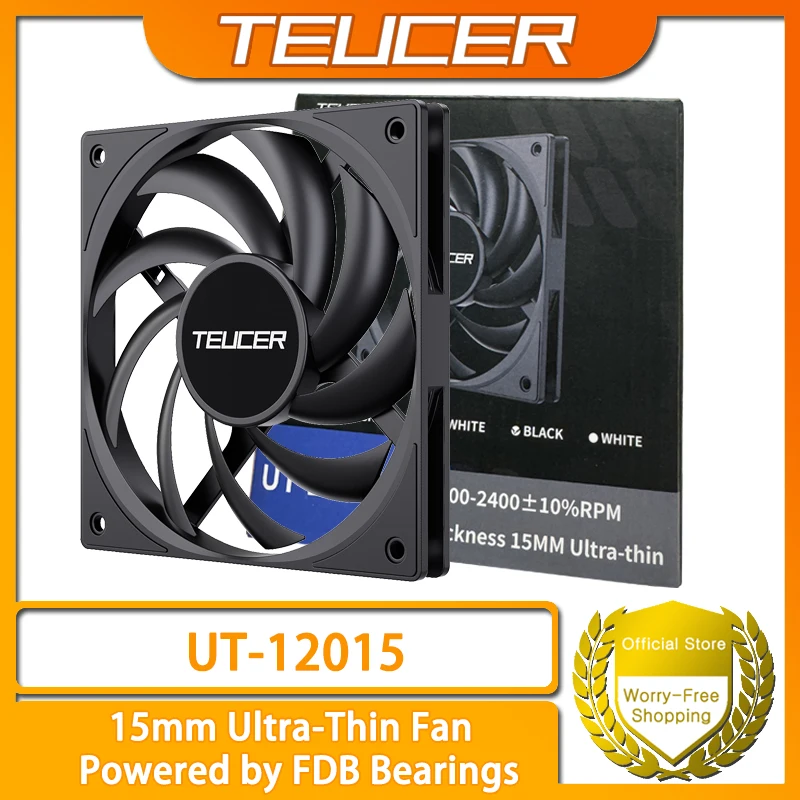 TEUCER UT-12015 PC Fan 120x120x15mm Slim FDB Bearing Case Fan with PWM Sharing Technology (PST), Quiet Motor, 800–2400 RPM