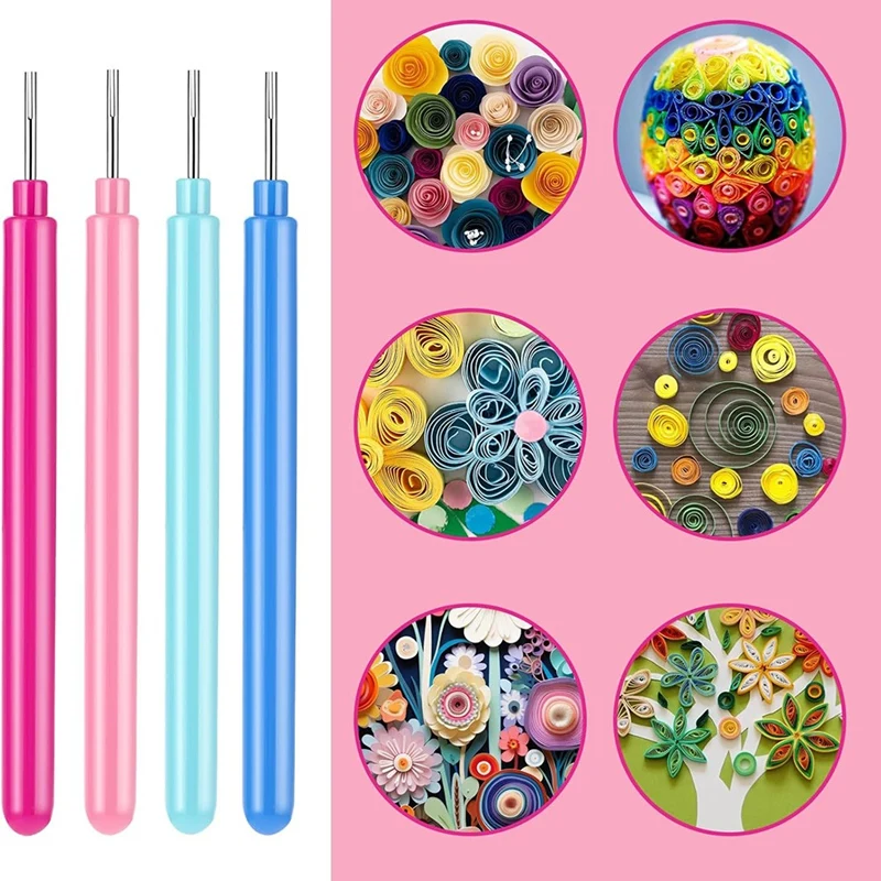 Enjoy New 4Pc Quilling Kit Quilling Tool For Paper Flowers Crafts Colorful Paper Strip Quilling Needle Pen DIY Cardmaking Paper