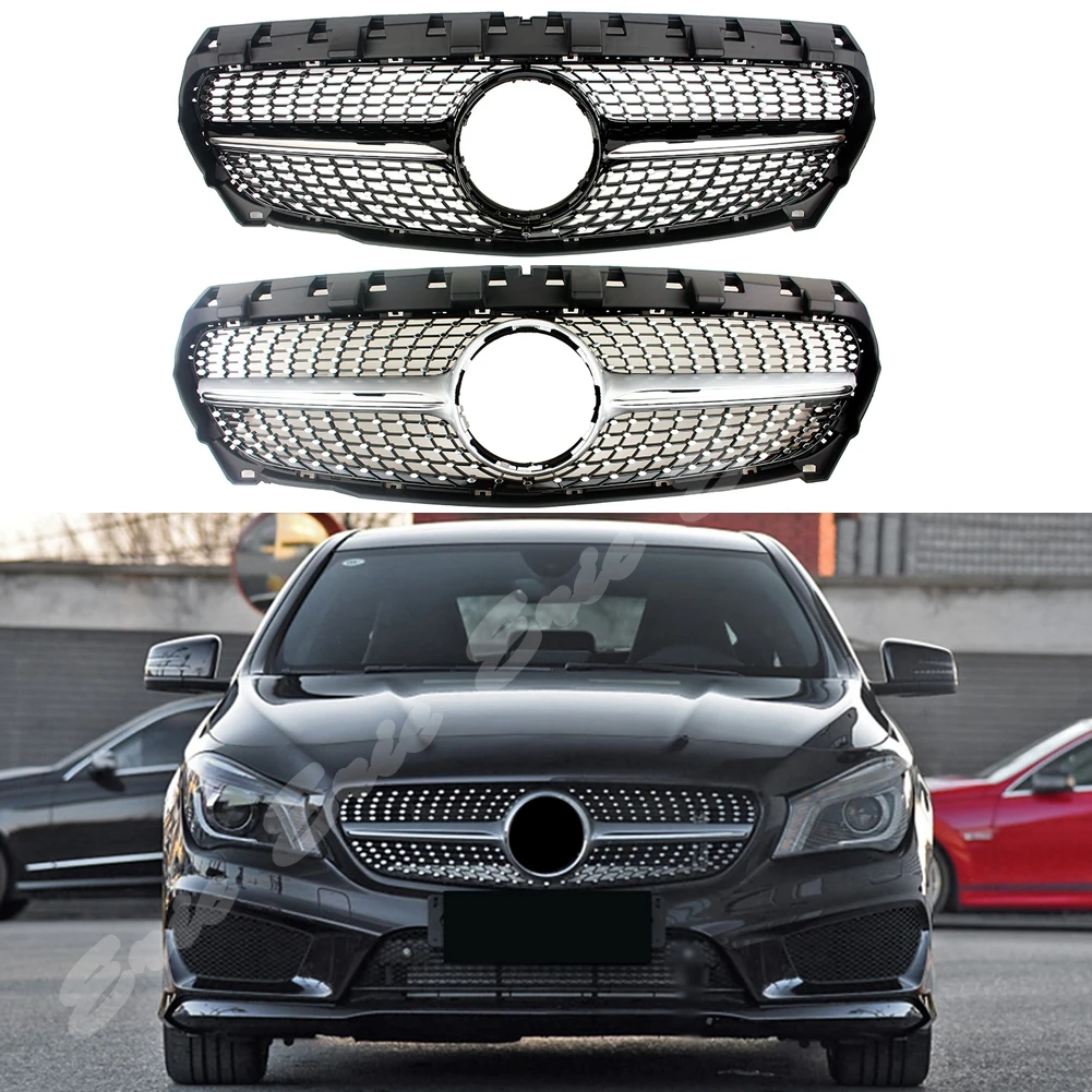 

Front Racing Billet Bumper Grille Cover For Mercedes Benz W117 CLA Class 2013 2014 2015 2016 Diamond Black Silver