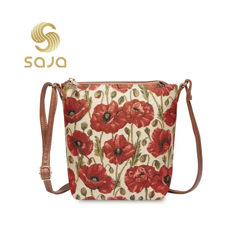 

SAJA Винтажная сумка через плечо, женская сумка через плечо, красный маковый цветок, дорожная сумка для отдыха, сумки, женская повседневная сумка