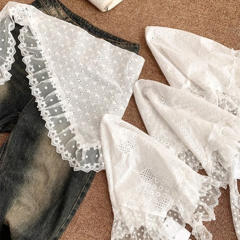 

Triangle Headscarf Embroidered Lace Neck Scarf Sweet Headband Retro Lace Trim Scarf Women Summer Travel Photo Belt Accessories