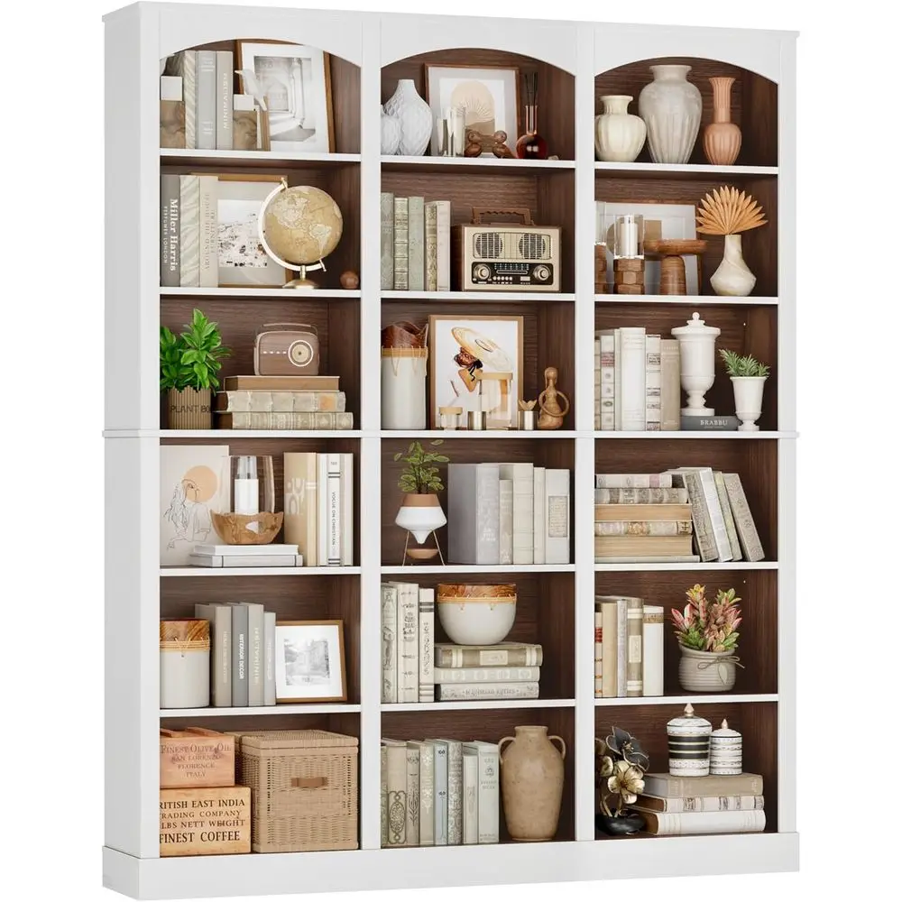 

71, тройная широкая книжная полка, 6-уровневая высокая книжная полка, большой книжный шкаф с изогнутой перегородкой, широкая книжная полка 63,4 с 18-мя открытыми витринами Sh