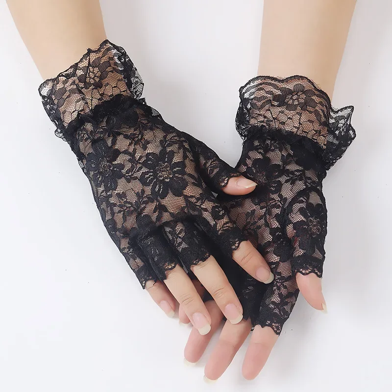 Summer Women's Lace Lace Half Finger Sunscreen Gloves Touch Screen Outdoor Cycling Driving Electric Bike Wedding Wedding