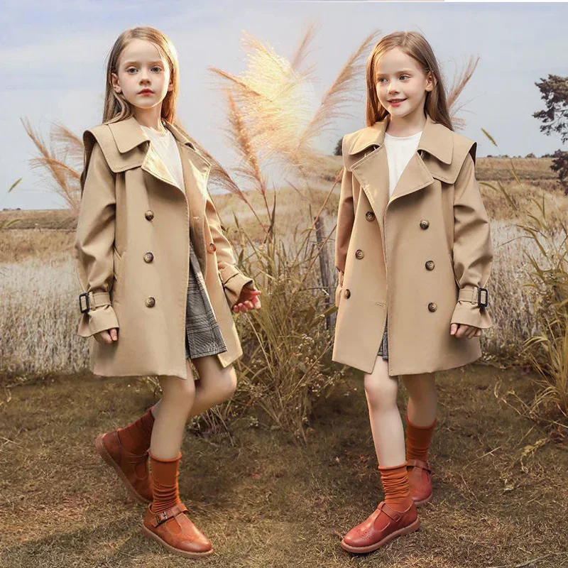 

Fashion Girls Outerwear 2024 New Long Sleeve Windbreaker Kids Clothes Autumn Thicken Warm Trench For 4-12 Year Teens Girls Coats