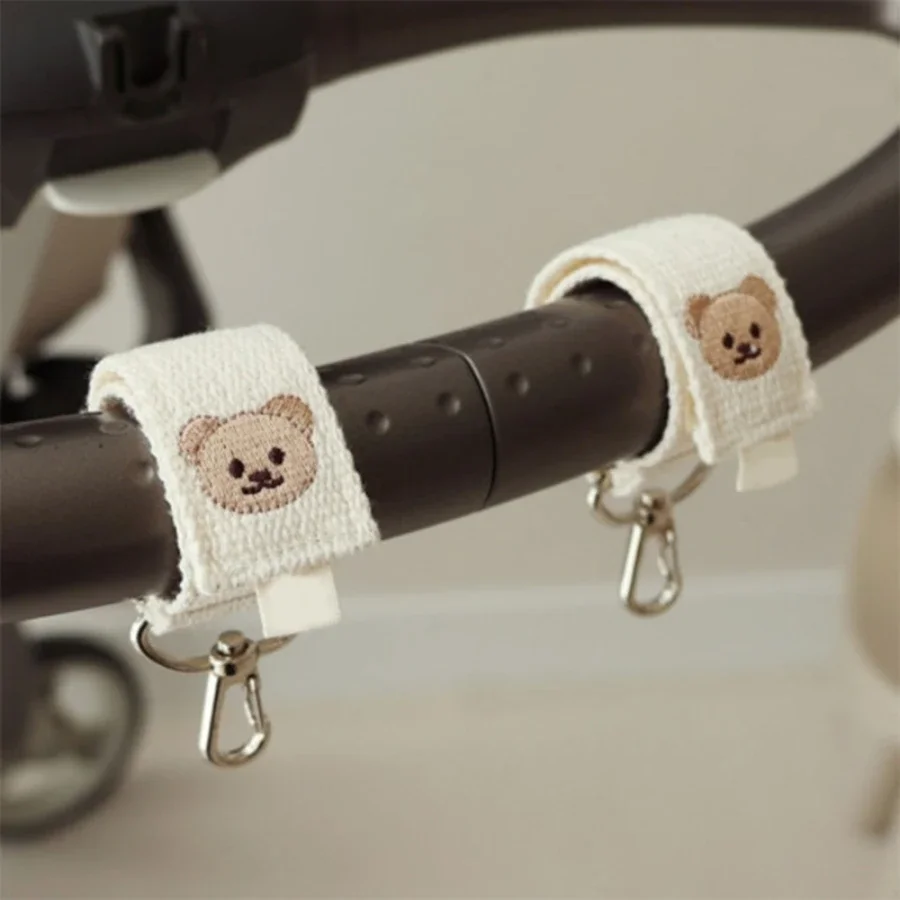 2pcs/set Baby Stroller Hooks Canvas Embroidered Bear for Hanging Mommy Bags Pram Diaper Bags Hook Universal Stroller Accessories