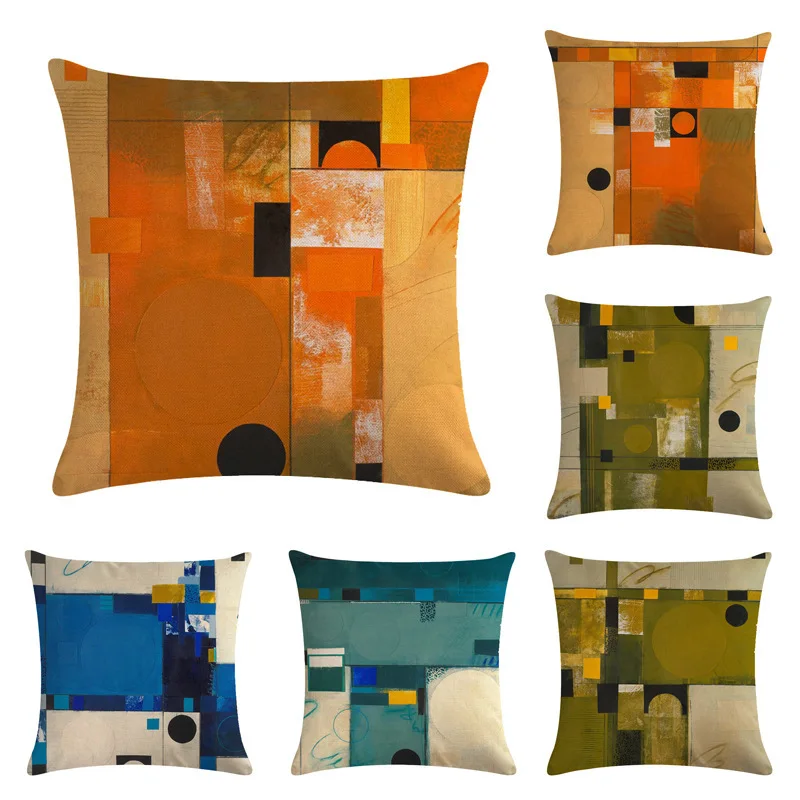 

Abstract Geometric Printed Cushion Cover 45x45cm Modern Home Sofa Decorative Throw Pillowcase Linen Pillow Cover Decorations