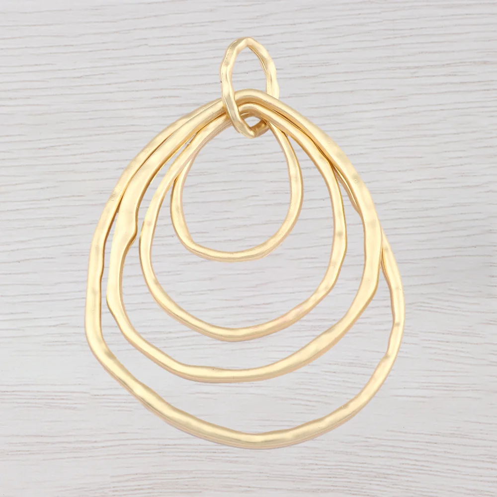 1 x Matte Gold Color Large Hammered 4 Rings Circles Charms Pendants For DIY Necklace Jewelry Making Accessories 102x70mm