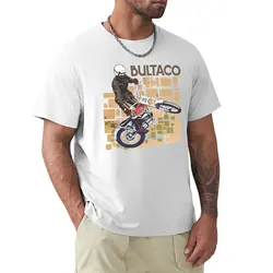 T-shirt homme blanc, Bultaco, Moto Rider Jumping In Action, Fashion Boys