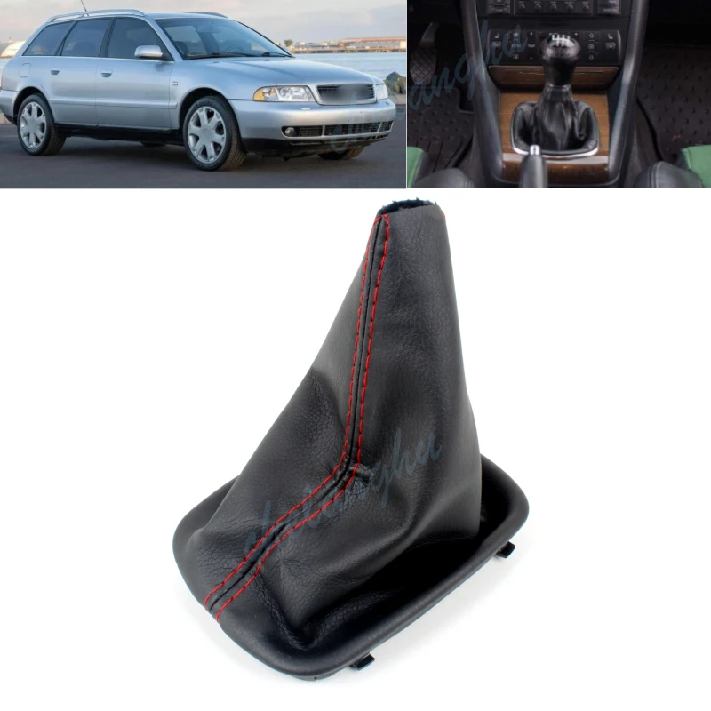 

Ручка переключения передач из искусственной кожи для Audi A4 B5, автомобильные аксессуары, черный ботинок, красная линия