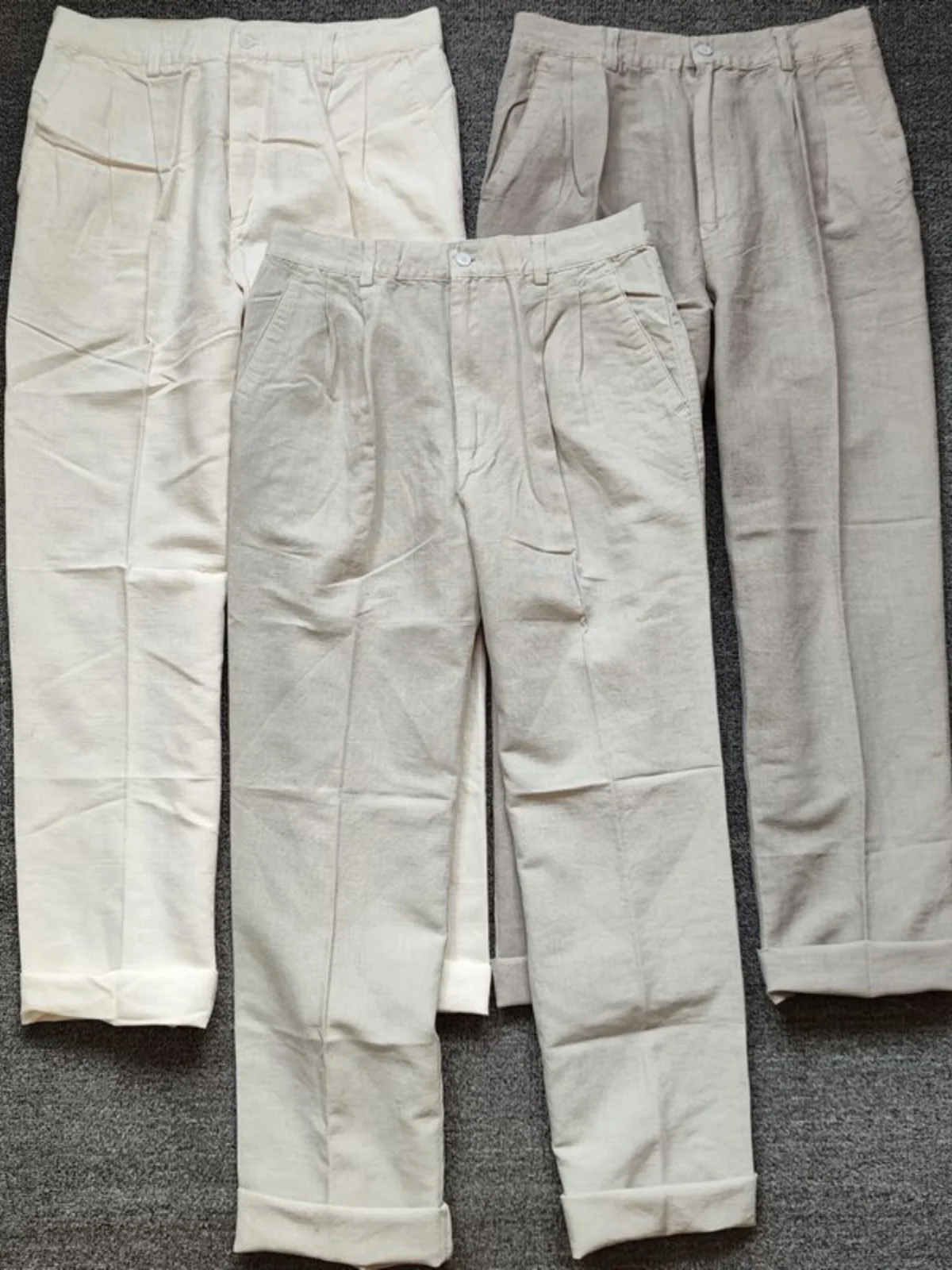 

Мужские винтажные хлопковые льняные свободные прямые повседневные брюки с двойной складкой, дышащая рабочая одежда, длинные брюки маленького размера