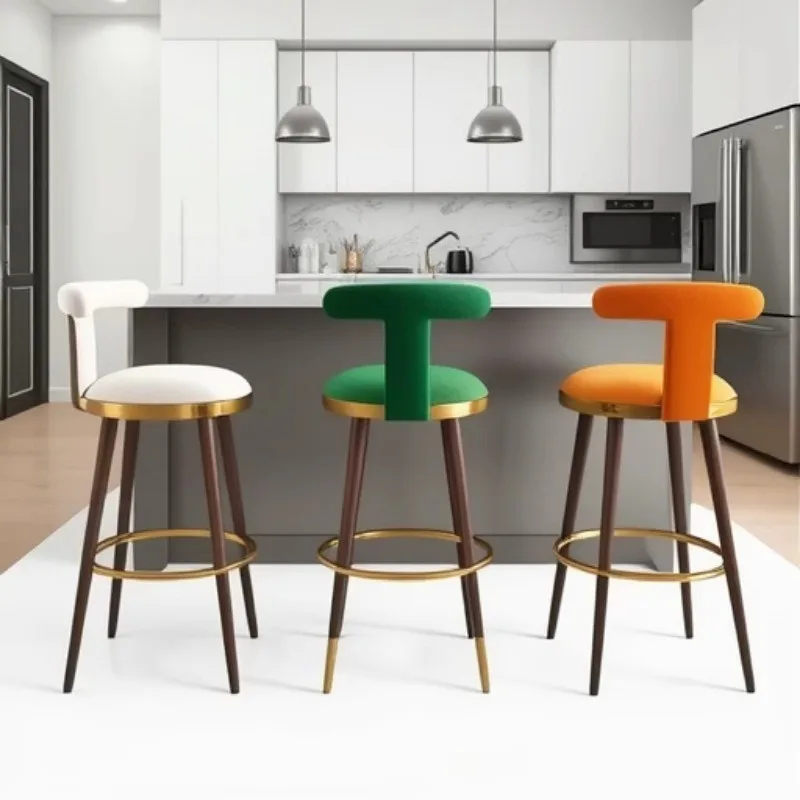 Gold Lift Swivel Bar Stool Luxury Modern Design With Velvet Leather Seat Solid Wood Frame Adjustable Height Living Room Chair