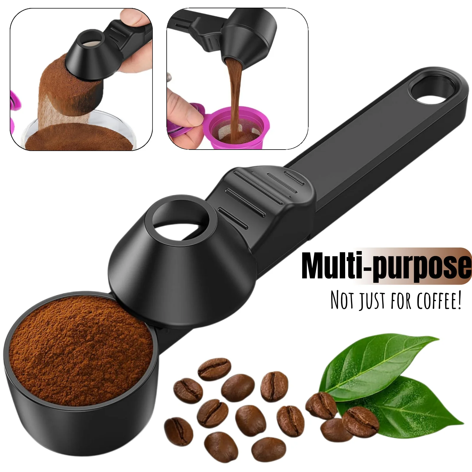 Coffee Scoop & Funnel Protein Powder Measuring Spoon Sliding Holder for Reusable K-Cup Refillable Ground Coffee Pod Kitchen Tool