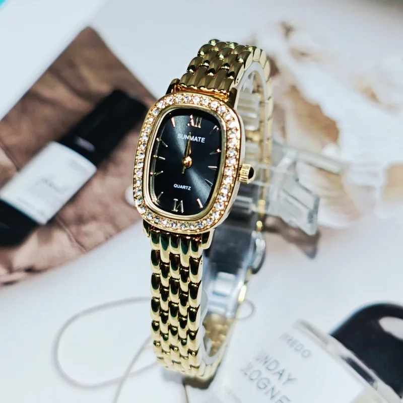 SUNMATE Brand Luxury Fashion Elegant Waterproof Luminous Needle Watch Bracelet Diamond Stainless Steel Quartz Women's Watch