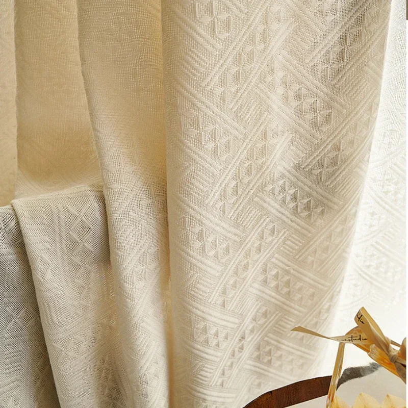 

Custom Size Curtains for Living Dining Room Bedroom Log Wind Linen Window Screen Thickened Lattice Window Tulle Nature Verticall