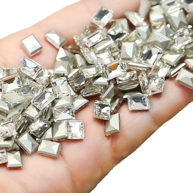 30 STKS Sparkle Wit Helder Suiker Kubus Rechthoek Puntige Diamanten Glas Nail Art Steentjes Decoraties Manicure Glanzende Ornamenten