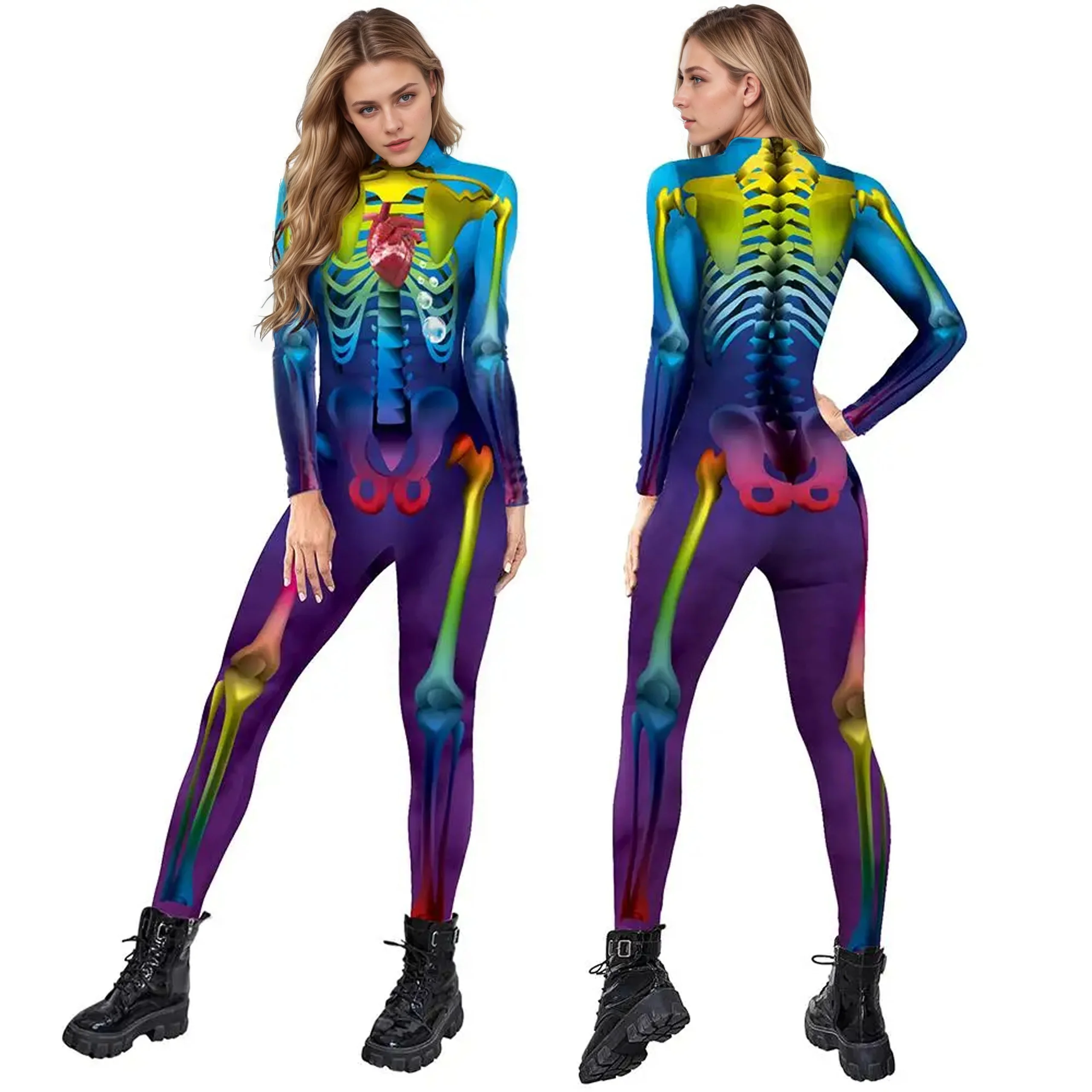 

Halloween Women's Horror Colorful Skull Skeleton Print Carnival Cosplay Party Nightclub All-in-one Leotard Bodysuits Jumpsuits