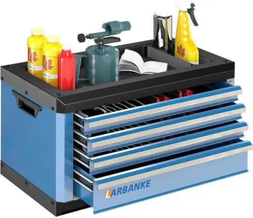 4-Drawer Tool Box with Lock&Keys,Portable Tool Box with Multifunctional Countertop,with Drawer Liner&Connecting Holes