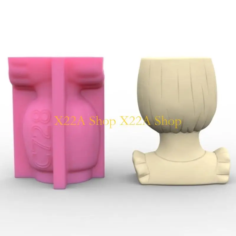 Unique Silicone Craft Mold for Plant Vase Short Hair Girl Pots Concrete Mould