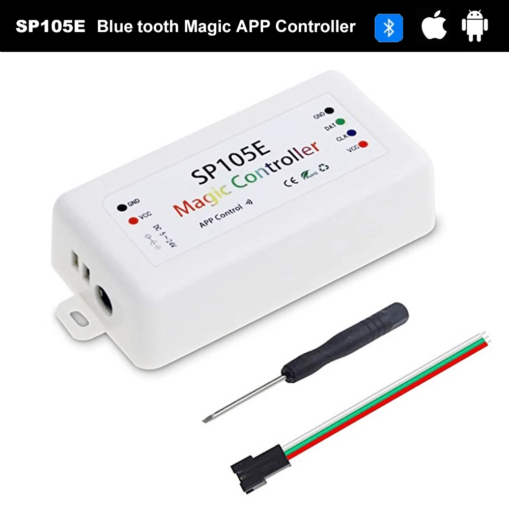 SP105E SPI Controller Bluetooth-Compatible DC5-24V 2048 Pixels For WS2812 2811 SK6812 3Pin 4Pin AddressabIe LED Strip APP RGB