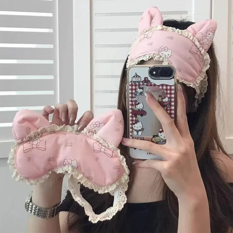 اليابانية Kawaii الوردي الدانتيل الملاك مرحبا كيتي قناع عين التعتيم لطيف الحلو المنسوجات المنزلية المنتج النهائي الديكور هدية عيد ميلاد #3